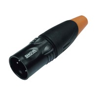 ENOVA XL23MB-W XLR Kabelstecker Männchen 5-polig IP67 schwarzes Metallgehäuse und orange Kabeltülle Lötanschluss